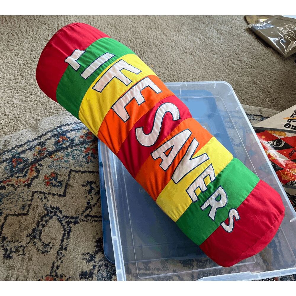 VTG Life Savers Candy Roll Pillow Handmade Quilted Novelty Retro Decor